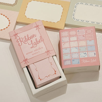 韓國 Wow stickers 盒仔貼紙 - Ribbon Label 標貼 *整張可貼，可書寫