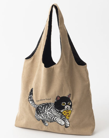 日本Joblie Animal Family 猫刺繍布袋 - 蒙面小貓，The Pizza Thief（預購貨品）