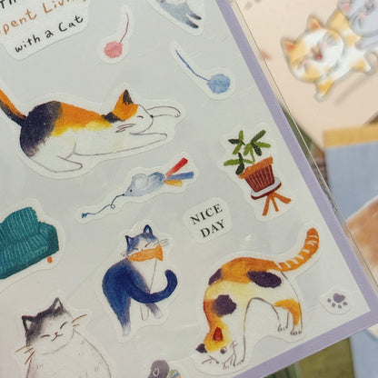 手繪水彩風貼紙 - 貓咪的世界