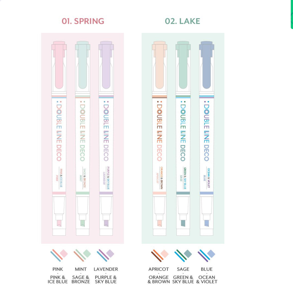 韓國 Double Line 雙頭柔和色系螢光筆套裝 (一套3枝）預購貨品