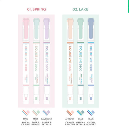 韓國 Double Line 雙頭柔和色系螢光筆套裝 (一套3枝）預購貨品