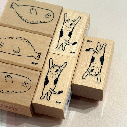 日本 I love Stamp 木製印章 - 雙腳站立的貓咪