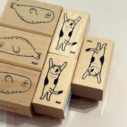 日本 I love Stamp 木製印章 - 雙腳站立的貓咪