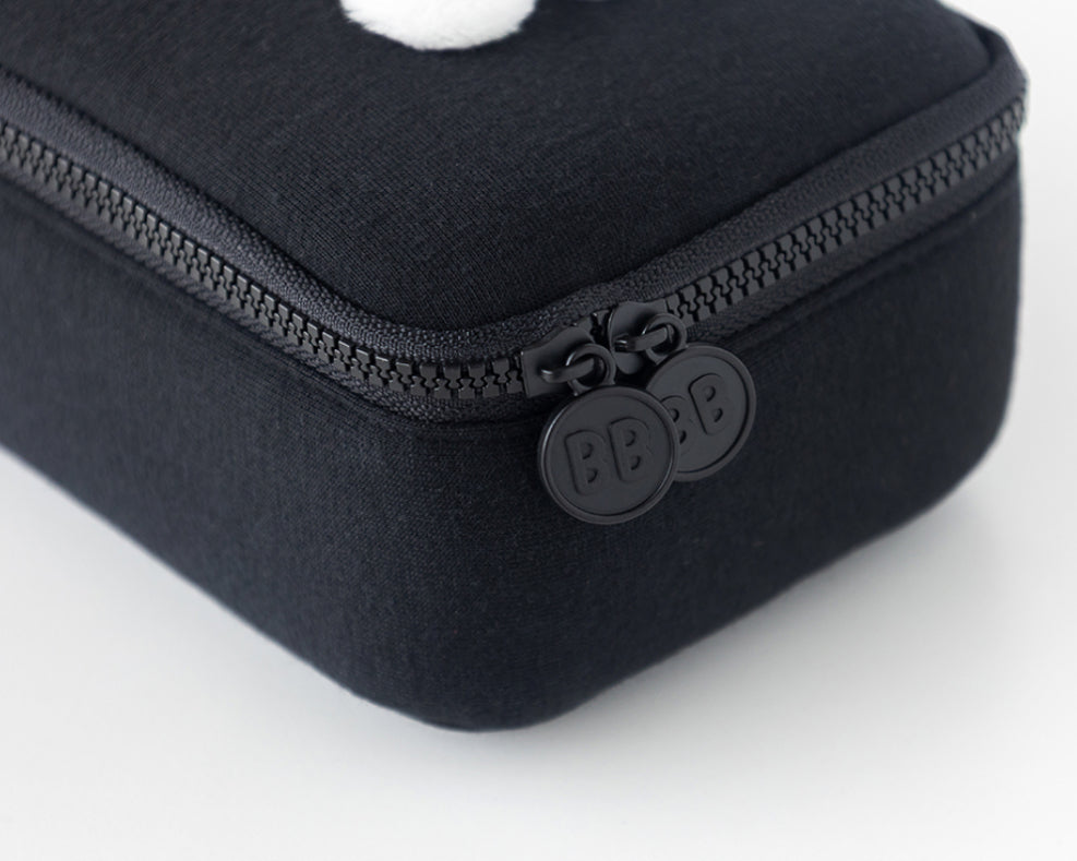 韓國平頭 Pom Pom 黑面多士筆袋/ 化妝袋  - 黑灰兩色