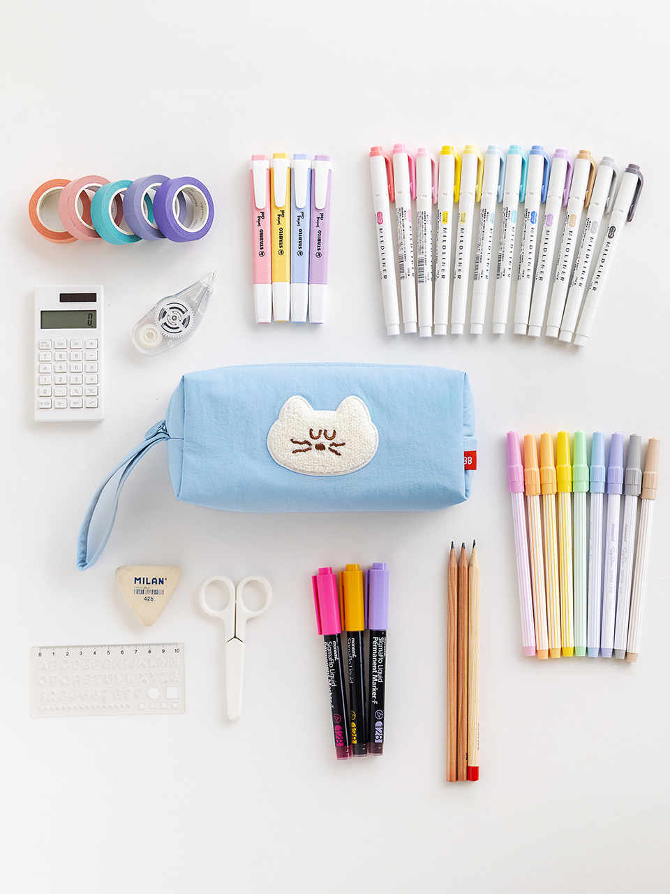 韓國Romane Mogry 貓咪 大容量 Pens Pocket Case - 4 色選擇  * [預購貨品，下單後14天出貨]