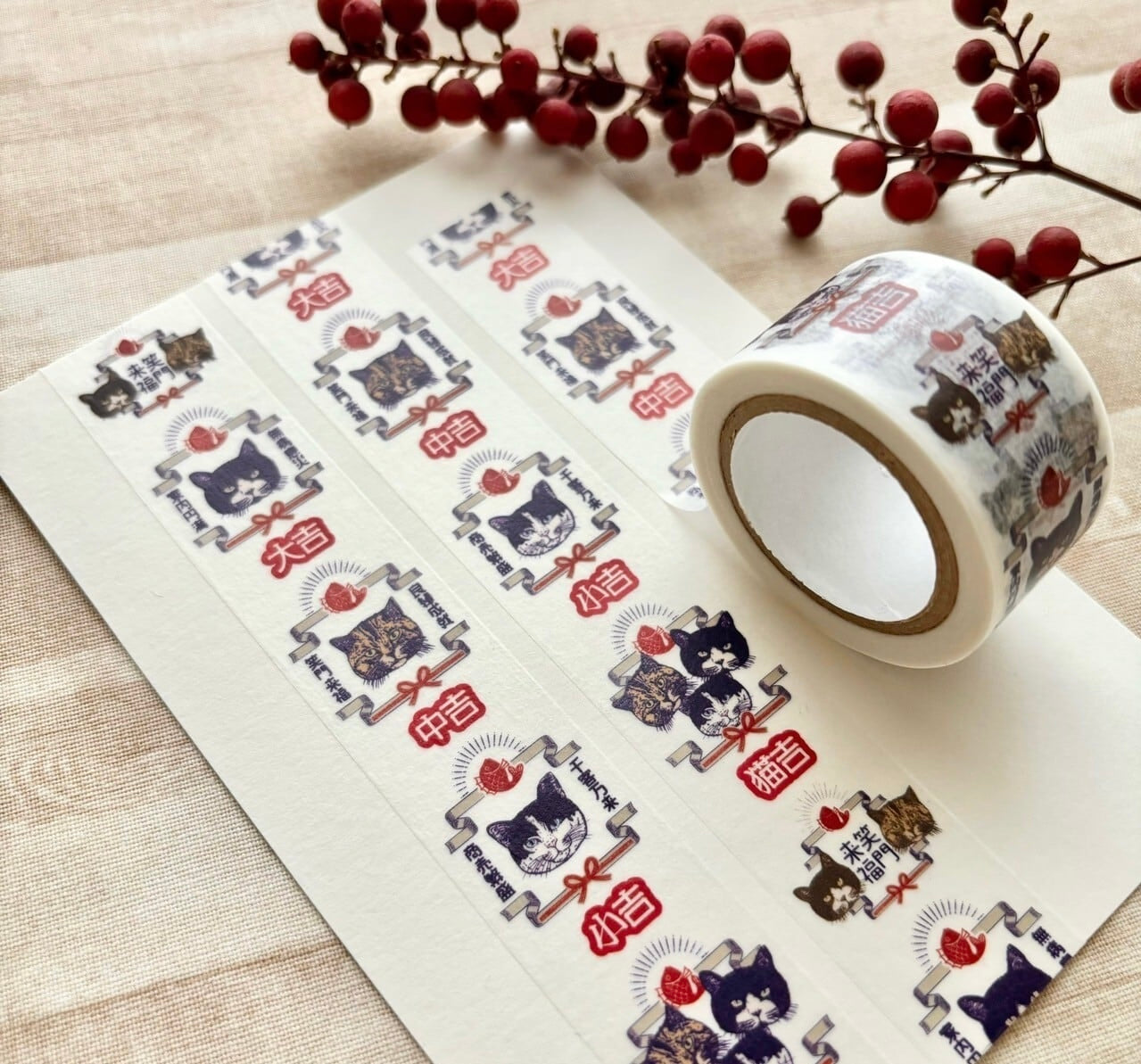 日本the Neko-noki 貓咪紙品: 貓咪吉運御籤紙膠帶