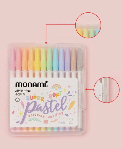 ［庫存✅］5 週年購物優惠送大禮: 韓國Monami 一套12 色 Pastel 粉色色調柔繪筆 (禮物1 )