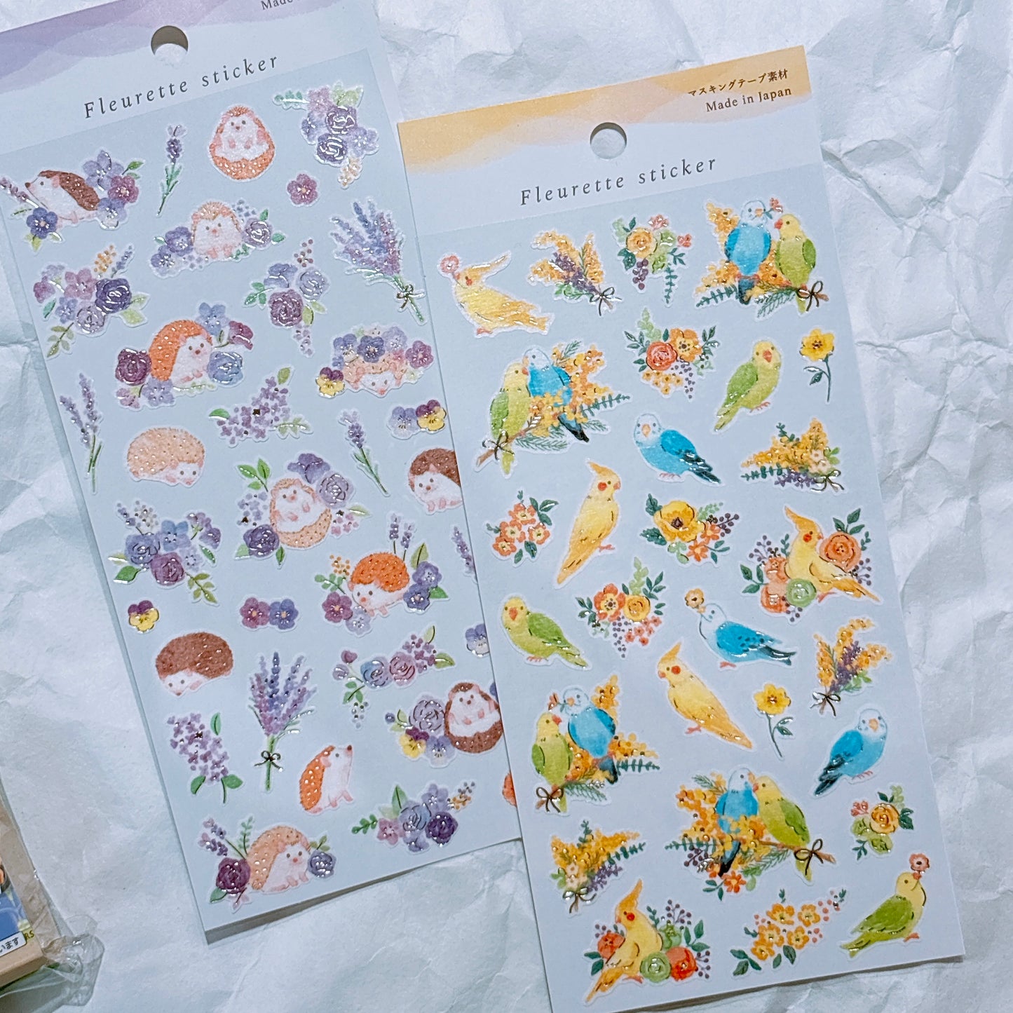 日本親親動物系列  - 刺蝟與花 熨銀貼紙