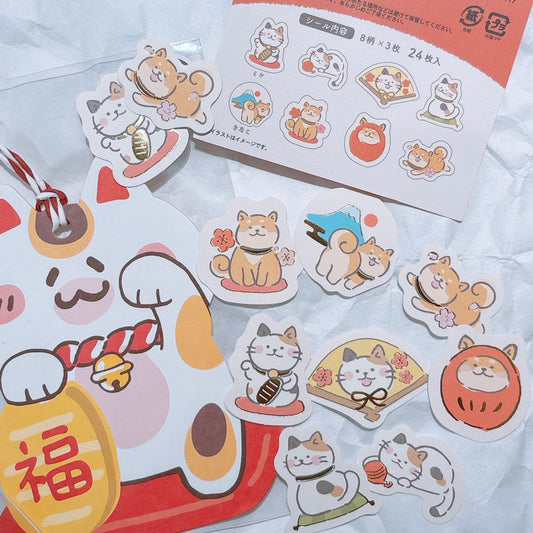 日本 okini 和紙熨金貼紙 - 日系祈福貓犬