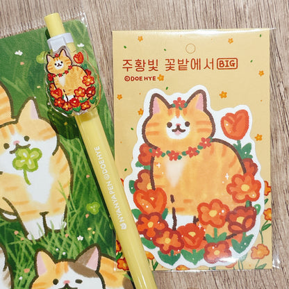 韓國插畫師Doehye大粒貓貼紙 - 紅花花