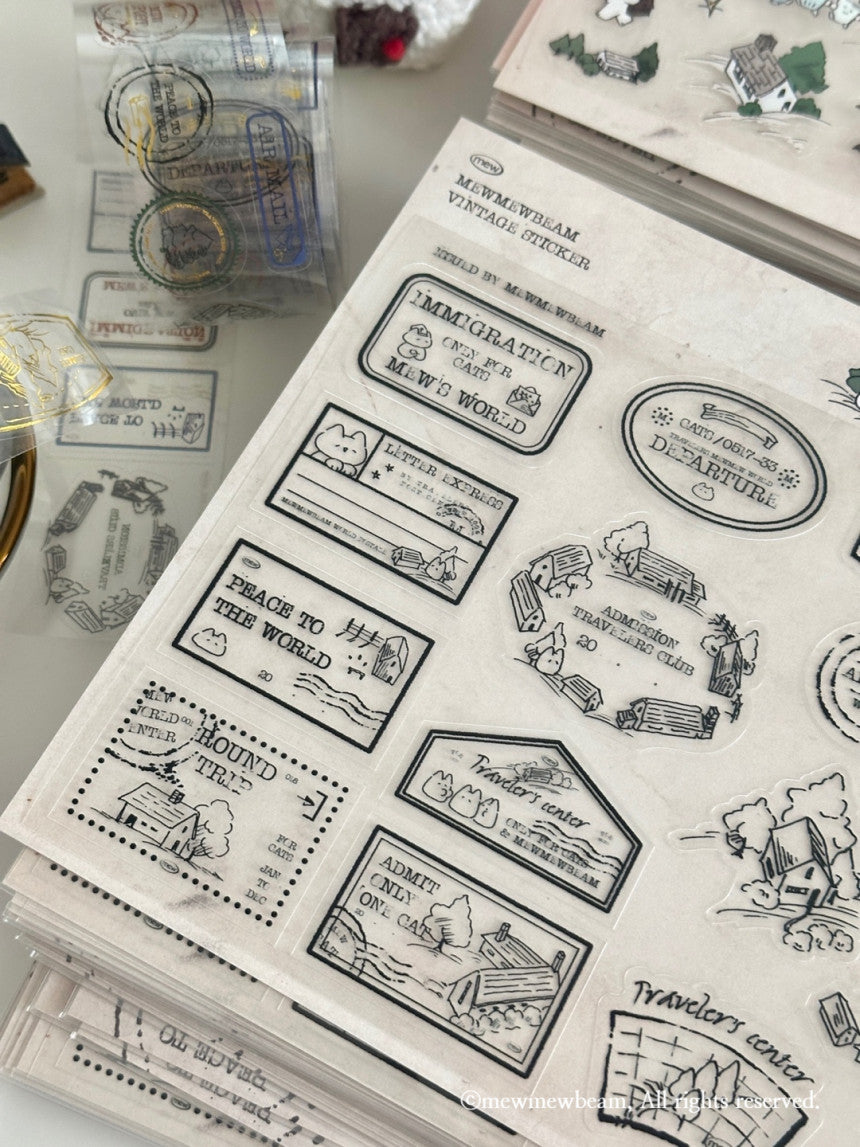 韓國Mewmewbeam 復古懷舊A5 大張貼紙 - 2 款選擇* [預購貨品，下單後14天出貨]