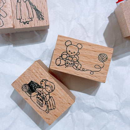日本 I Love Stamp 木製印章 - Petit Bear and Girl 系列