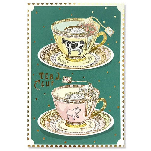 日本 Teacup Ride 英式茶杯 燙金明信片