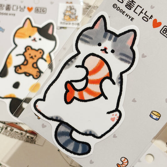 韓國插畫師Doehye大粒貓貼紙 - 抱住蝦仁
