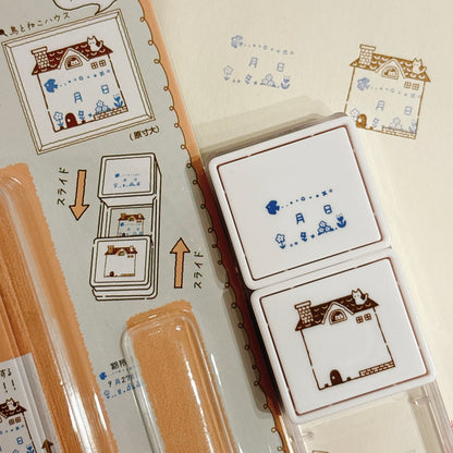 內附補充墨水‼️ 日本Slide Stamp 向下推·向上推雙色印章 - 日期屋子