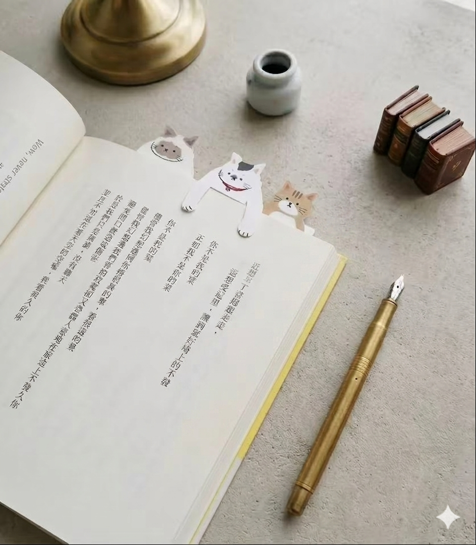 日本抱抱長條貓咪· 貓咪的形狀書簽