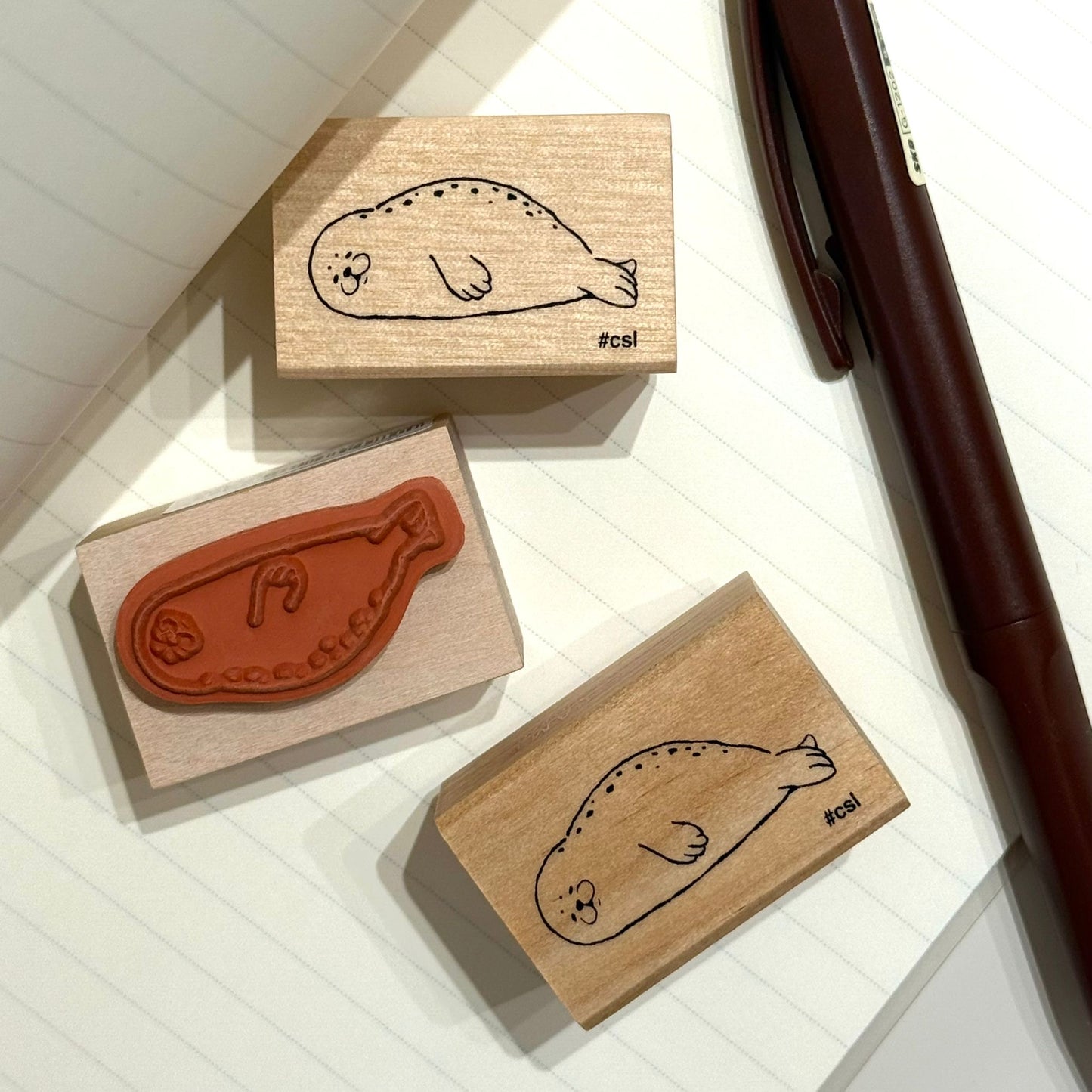 日本 I love Stamp 木製印章 - 平躺小海獅