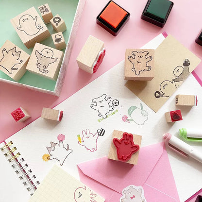 日本 I Love Stamp 木製印章 - 送花的熊仔