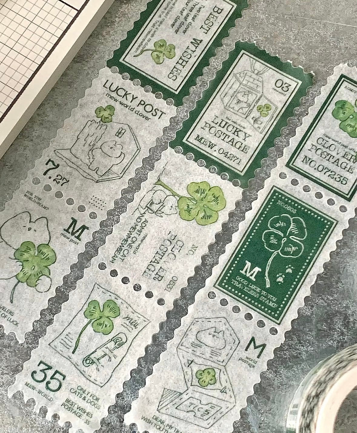 韓國Mewmewbeam 四葉草郵票造型貼紙 - 5米裝 *[預購貨品，下單後14天出貨]