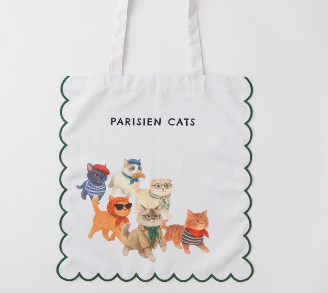 大容量收納‼️ 日本J. Studio 雙面雲朵刺繡Totebag - Parisien Cats  (預購貨品)
