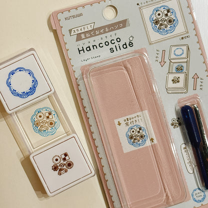 內附補充墨水‼️日本Slide Stamp 向下推·向上推雙色印章 - 藍罐曲奇