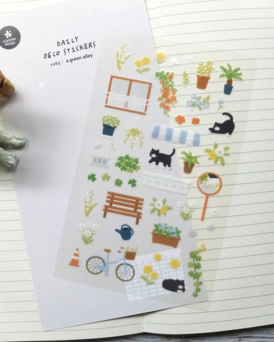 韓國Suatellier 手帳貼紙 - 貓咪小庭園