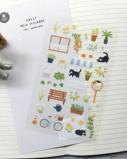 韓國Suatellier 手帳貼紙 - 貓咪小庭園