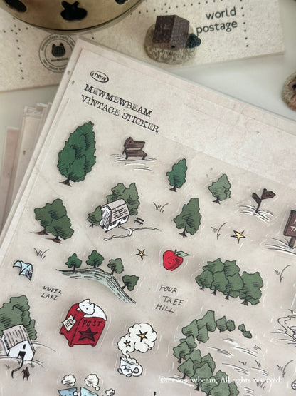 韓國Mewmewbeam 復古懷舊A5 大張貼紙 - 2 款選擇* [預購貨品，下單後14天出貨]