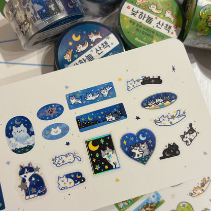 韓國 Doehye Drawing 貓咪四部曲卷裝貼紙 ：第一部曲 - 夜遊貓咪歷險