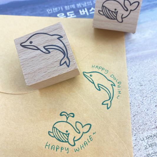 日本 I love Stamp 木製印章 - Happy dolphin 🐬