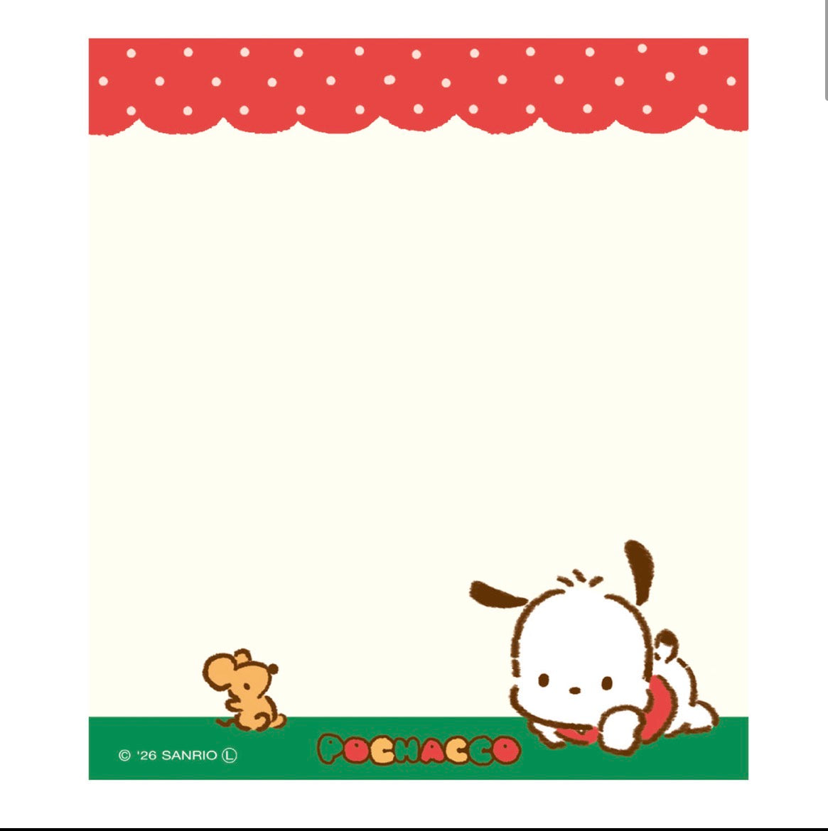 日本古川紙工 x Sanrio 零食系列便條簿80張: PC狗的爆谷時間 [預購貨品，下單後14天出貨]