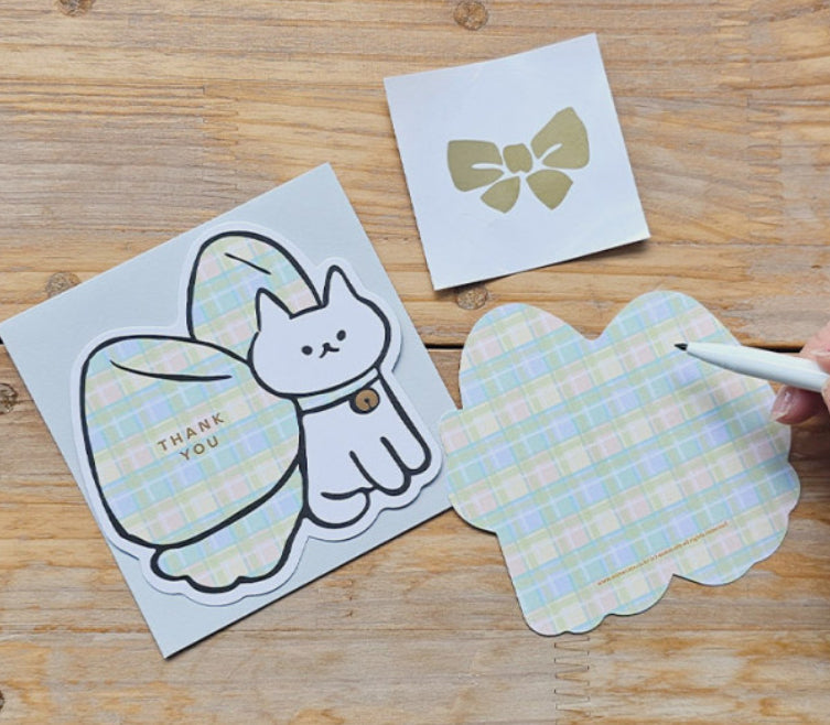 韓國插畫家썸켓츠 心意卡系列 - 格仔蝴蝶結🎀的貓咪 - Thank You