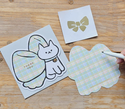 韓國插畫家썸켓츠 心意卡系列 - 格仔蝴蝶結🎀的貓咪 - Thank You