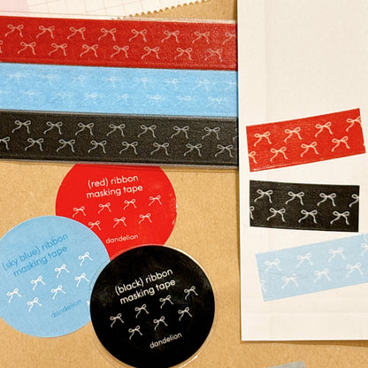 韓國 dandelion ribbon 紙膠帶❤️🩵🖤三色分裝