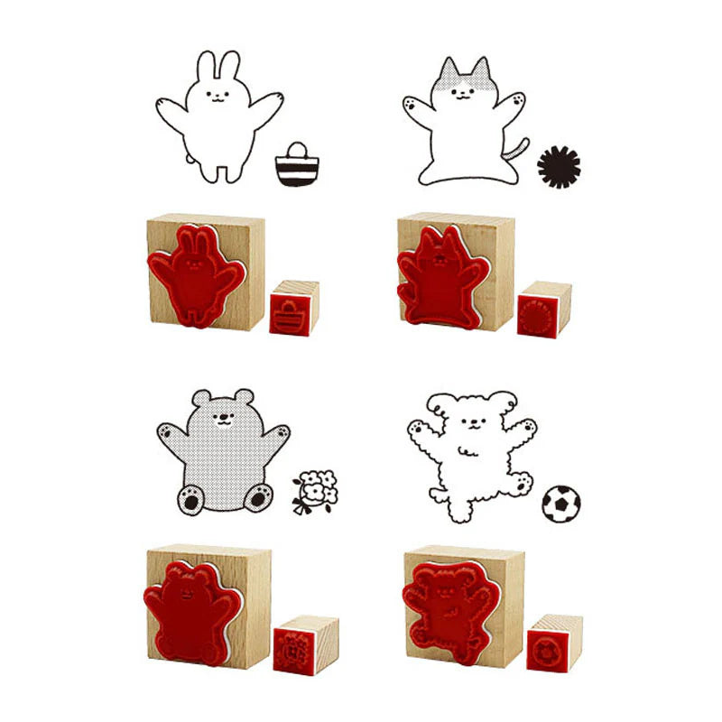 日本 I Love Stamp 木製印章 - 啦啦隊貓咪