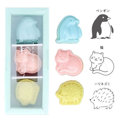 日本Sunstar 和菓子印章組合 - 企鵝、貓咪、刺蝟