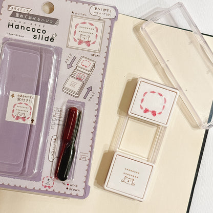 內附補充墨水‼️日本 Slide Stamp 向下推·向上推雙色印章 - 絲帶貓貓