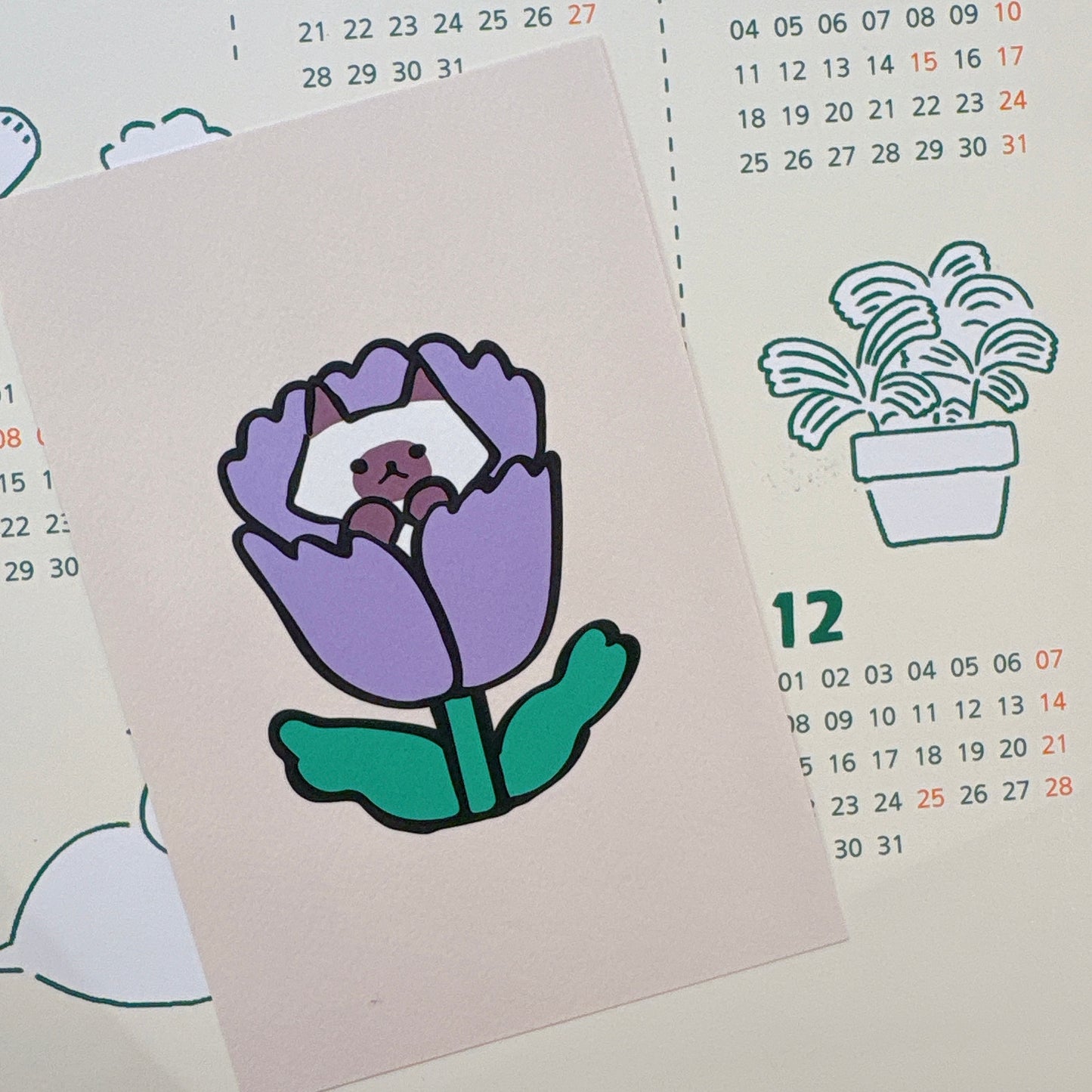 韓國插畫師썸캣츠可愛貓咪 Message Card - 紫花中的小貓