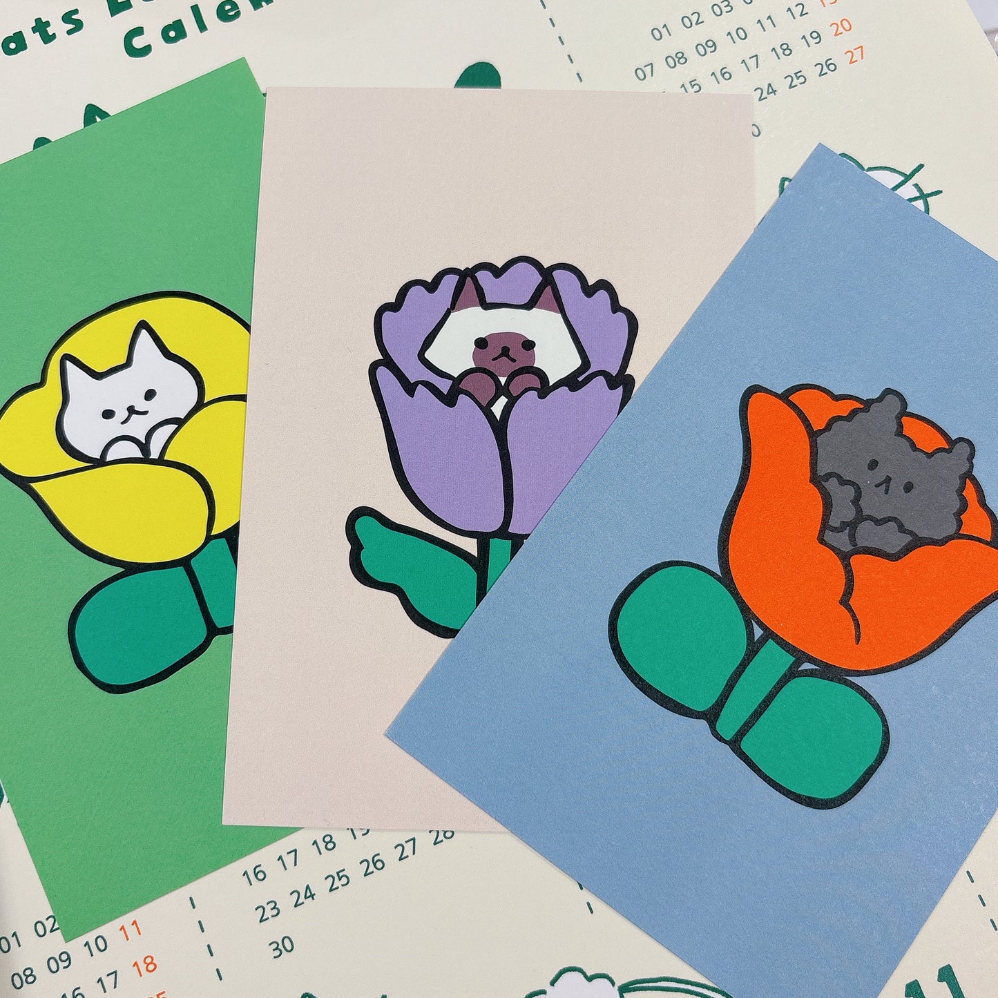 韓國插畫師썸캣츠可愛貓咪 Message Card - 紅花中的小貓