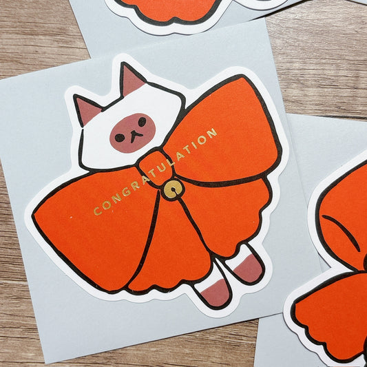 韓國插畫家썸켓츠心意卡系列 - 大蝴蝶結🎀的貓咪 - Congratulation