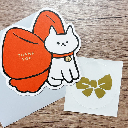 韓國插畫家썸켓츠心意卡系列 - 紅蝴蝶結🎀的貓咪 - Thank You