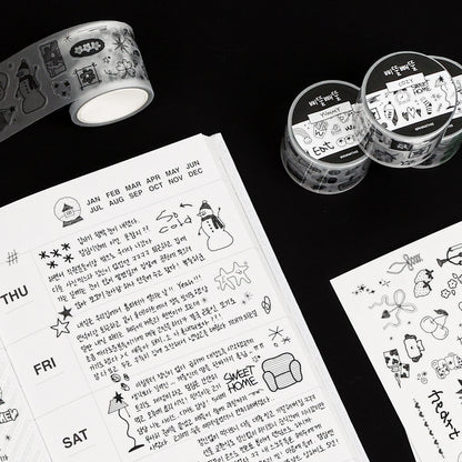 韓國 黑白塗鴉 Roll Stickers - （可獨立撕下每一粒）[預購貨品］