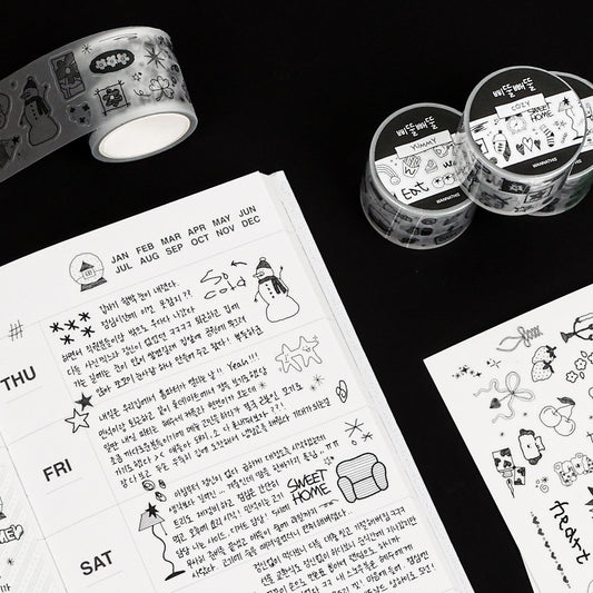 韓國 黑白塗鴉 Roll Stickers - （可獨立撕下每一粒）[預購貨品］