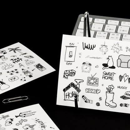 韓國 黑白塗鴉 Roll Stickers - （可獨立撕下每一粒）[預購貨品］