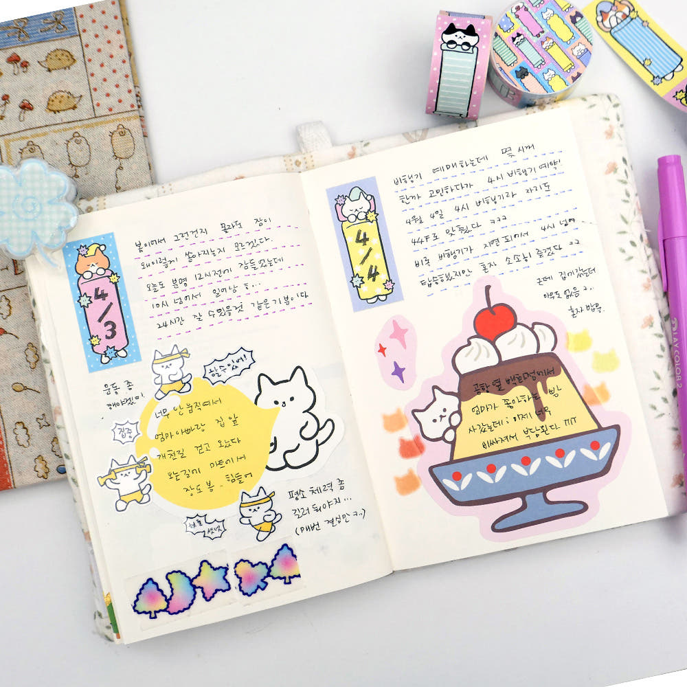 韓國插畫家썸켓츠 紙質可書寫卷裝 Label 貼 - Good night 貓咪