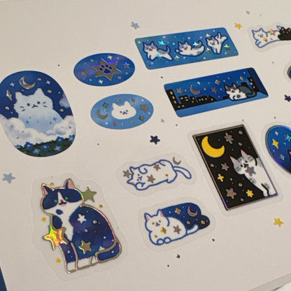 韓國 Doehye Drawing 貓咪四部曲卷裝貼紙 ：第一部曲 - 夜遊貓咪歷險