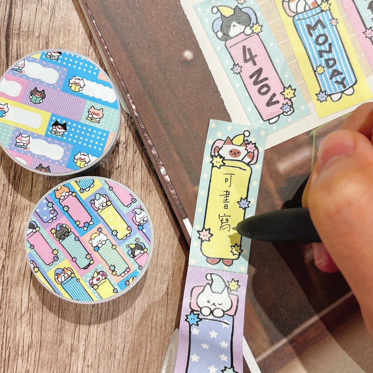 韓國插畫家썸켓츠 紙質可書寫卷裝 Label 貼 - Good night 貓咪