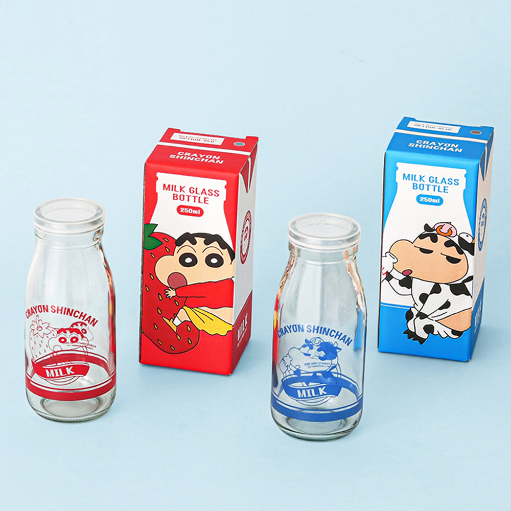<新企劃> Crayon Shinchan 蠟筆小新 牛奶樽形 玻璃杯 （連蓋）250ml * [預購貨品，下單後14天出貨]