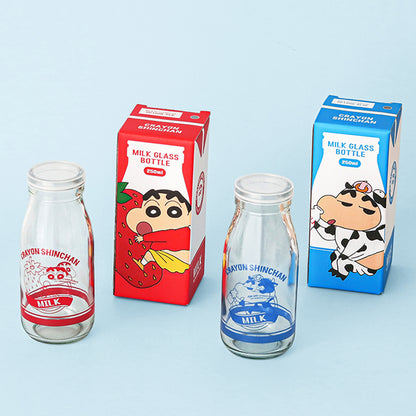 <新企劃> Crayon Shinchan 蠟筆小新 牛奶樽形 玻璃杯 （連蓋）250ml * [預購貨品，下單後14天出貨]