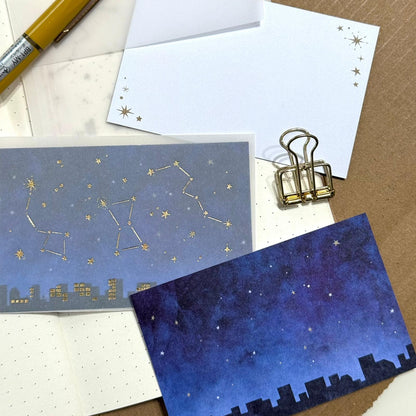 日本OKINi 「漆黑夜· 星光閃閃」心意小卡套裝 - 一套4 張4 信封